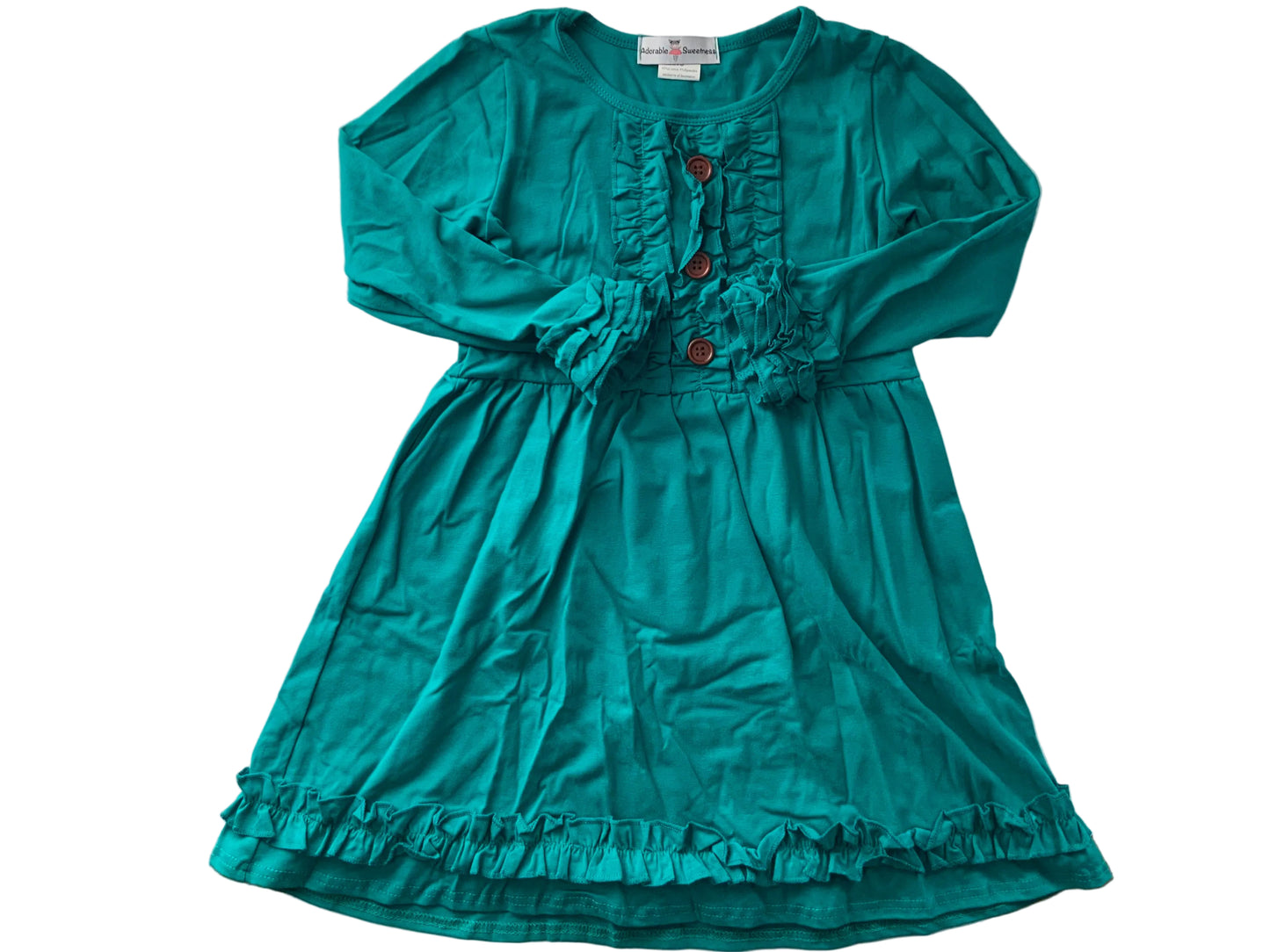 Girls Dark Teal Ruffle Button Dress