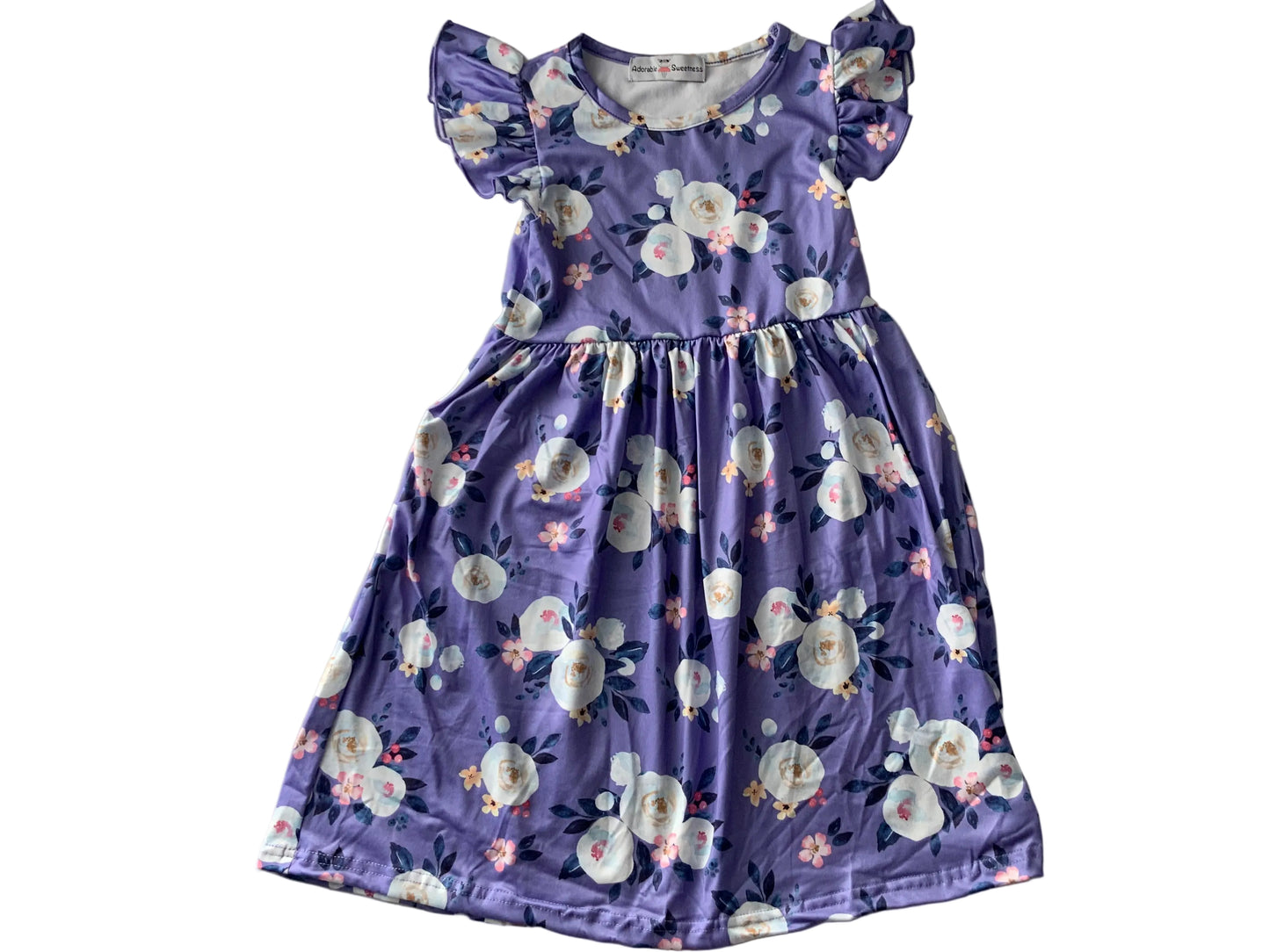 Girls Lavender Flutter Sleeve Dress