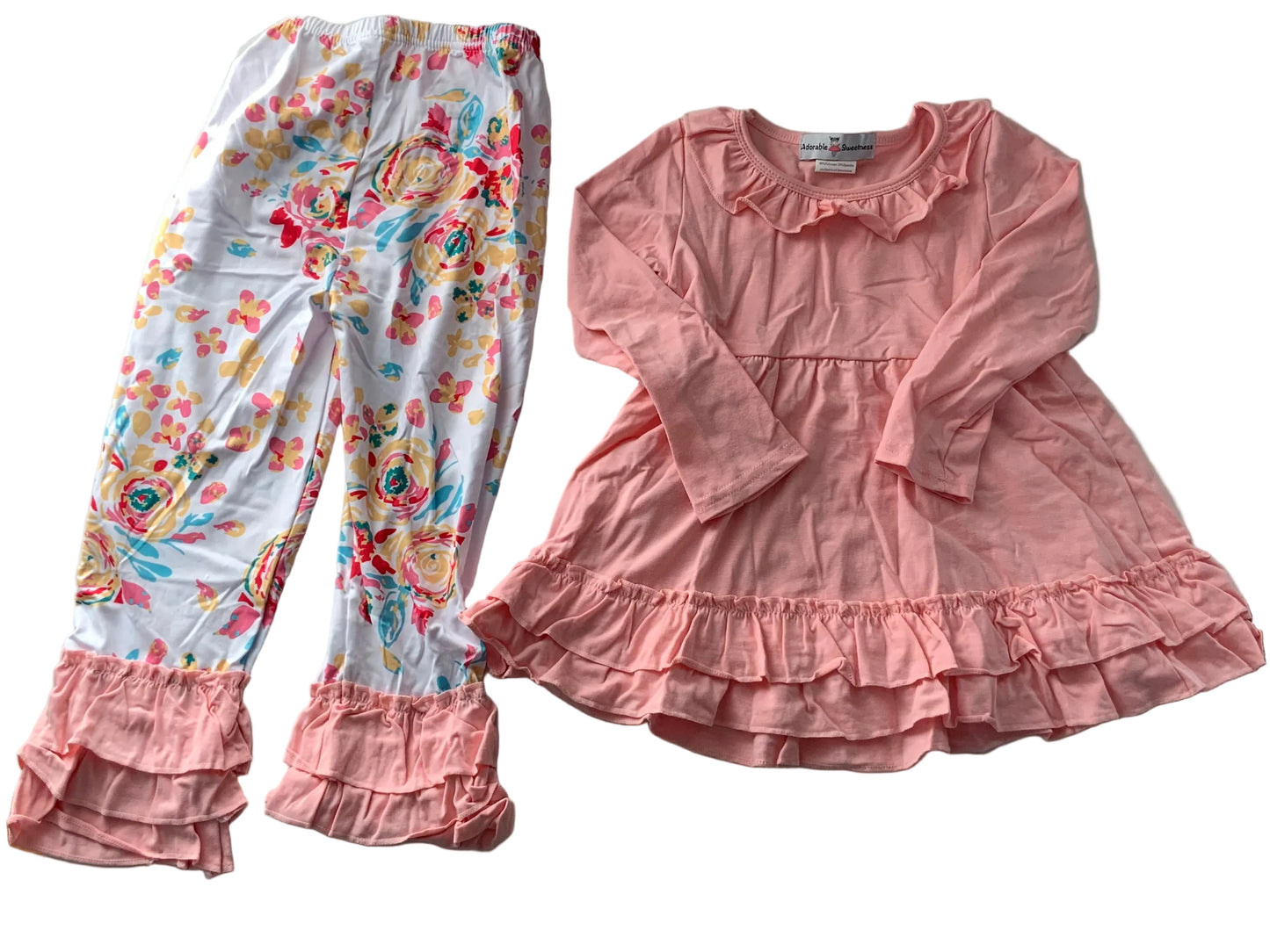 Pink Floral Ruffle Sleeve Outfit